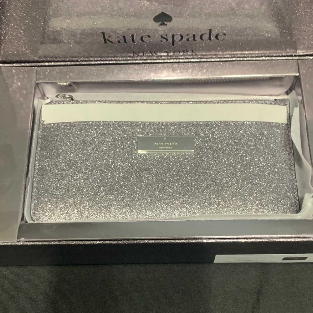 Kate Spade NWT Shimmering Silver Large Card Holder